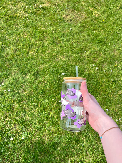 Manta Ray Glass Can With Bamboo Lid And Glass Straw