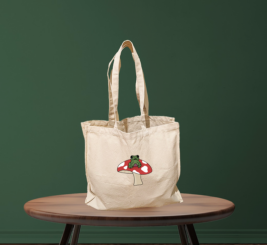 Frog On Mushroom Tote Bag